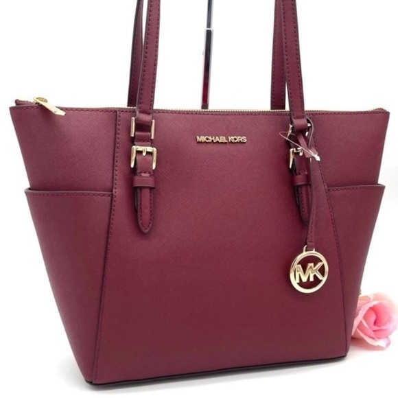 Michael Kors Large Charlotte Tote Bag Ruby Red - Picture 1 of 8